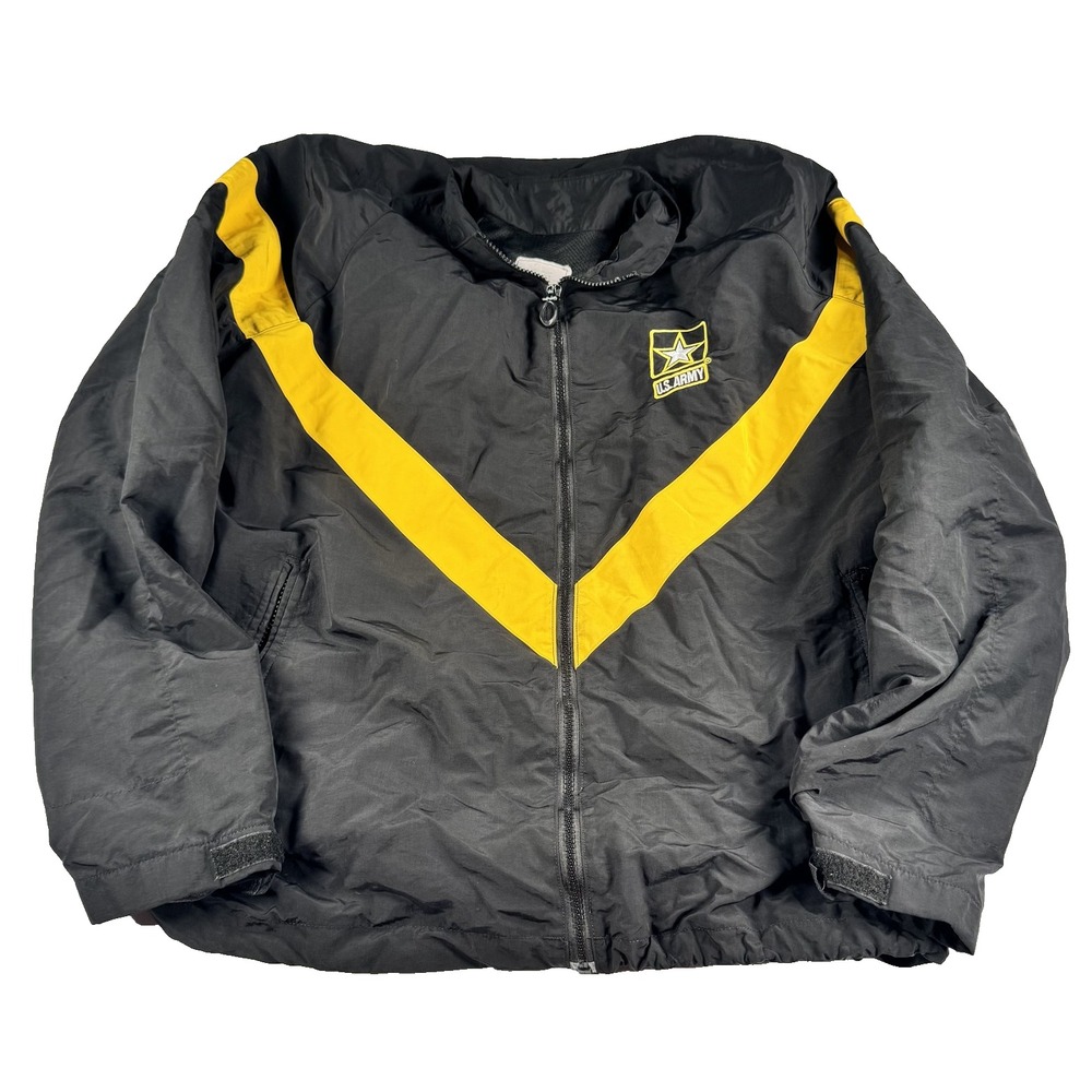 U.S. Army Jacket Mens Large Black Yellow Nylon Physical Fitness Uniform PTAPFU